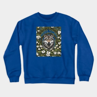 Minnesota Wolf Surrounded By Lady's Slipper Flowers 1 Crewneck Sweatshirt